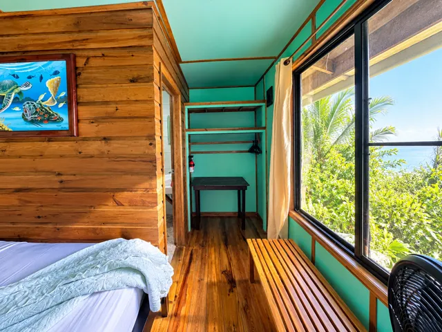 Cabana bedroom window looking out toward the water