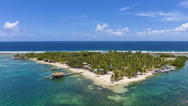 Aerial outlook over the island and turquoise lagoon