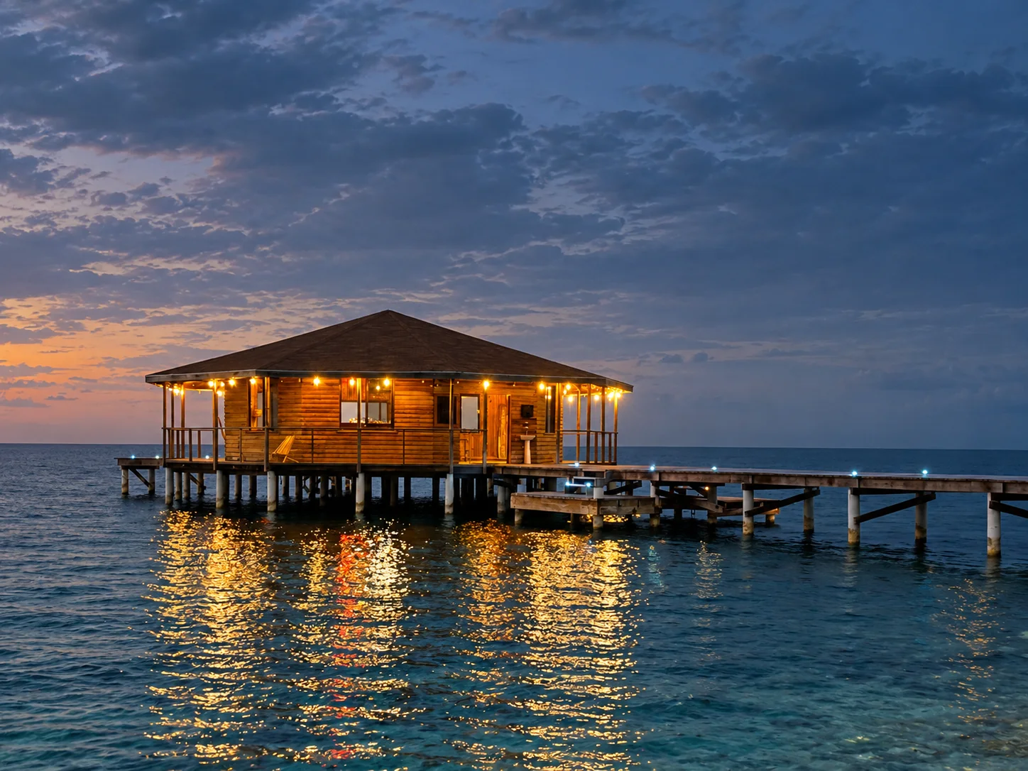 Overwater bar illuminated at twilight