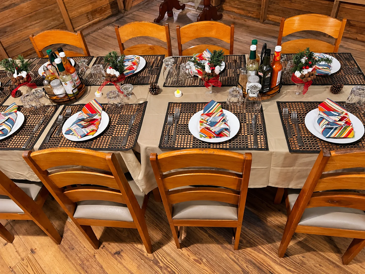 Shared dinner table set for an island meal